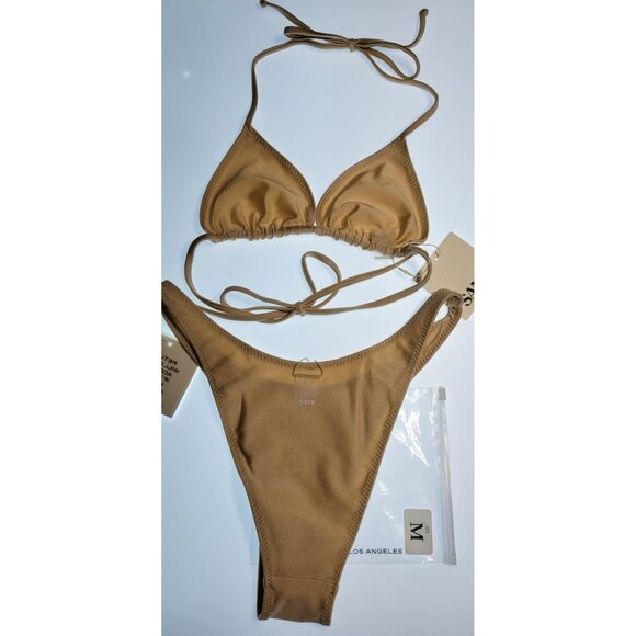 SAME Los Angeles Swim Bikini Set 2Pc Triangke Top High Weist Bottom Beige SZ M - Picture 6 of 9